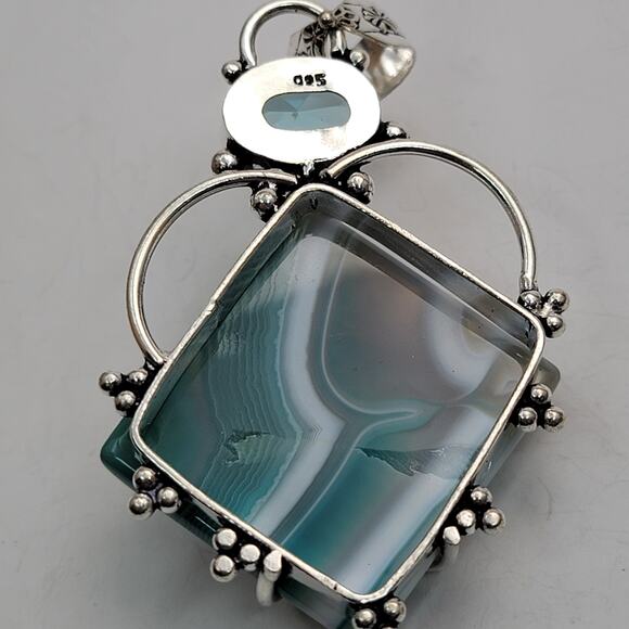 Sterling Silver Blue Lace Agate and Blue Topaz Pendant Necklace - 20" Chain - Picture 10 of 12